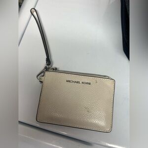 Michael Kors Cream Pebbled Leather Wristlet Card Holder with Strap